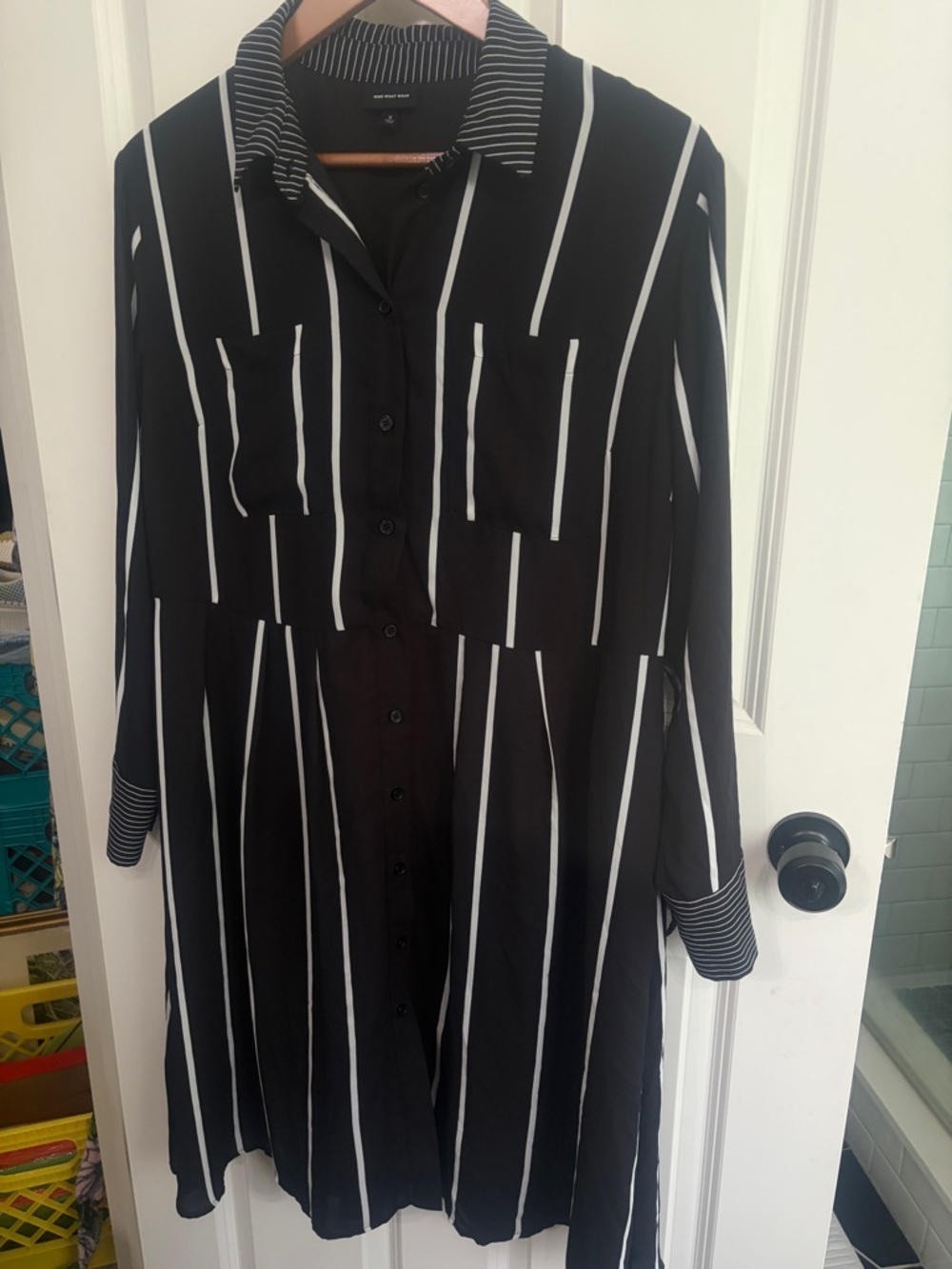 Who What Wear Black and White  Stripe Long Sleeve Shirt Dress size X or XL - Picture 3 of 8